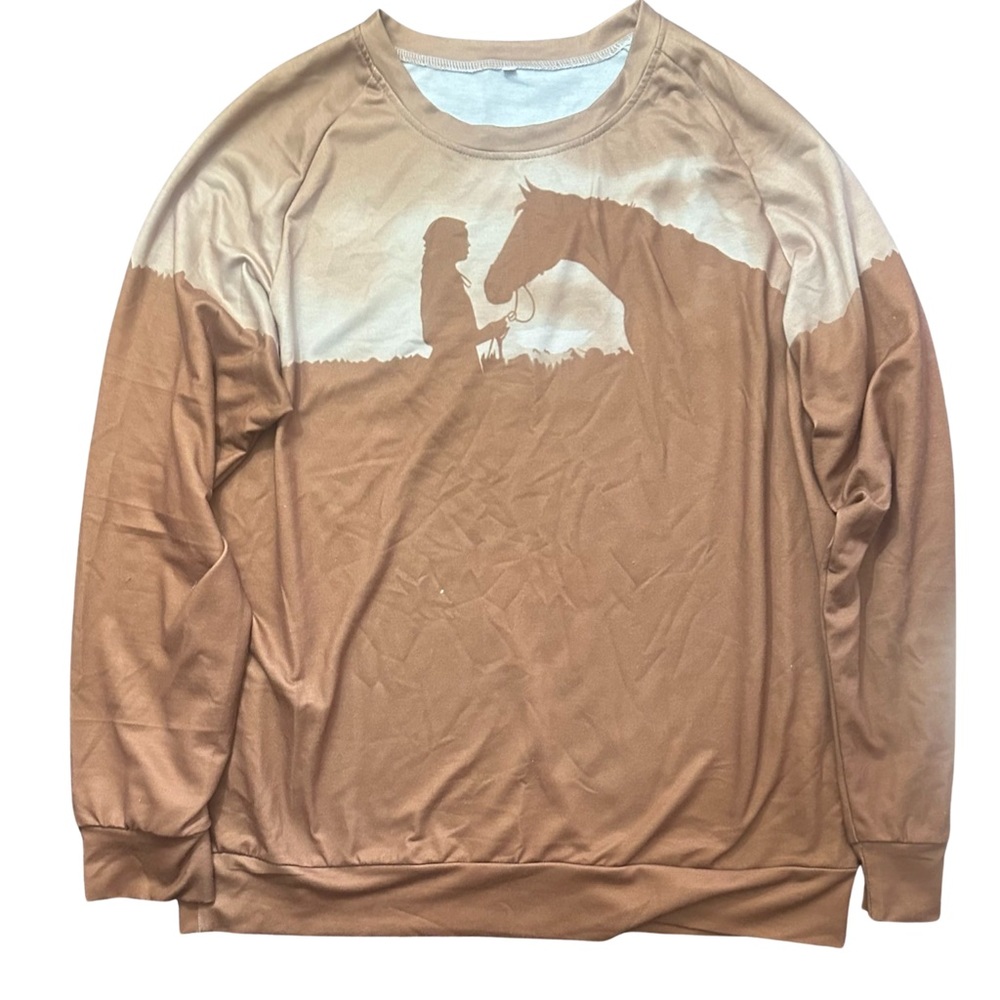 Western Horse & Young girl holding lead Silhouette lightweight sweatshirt